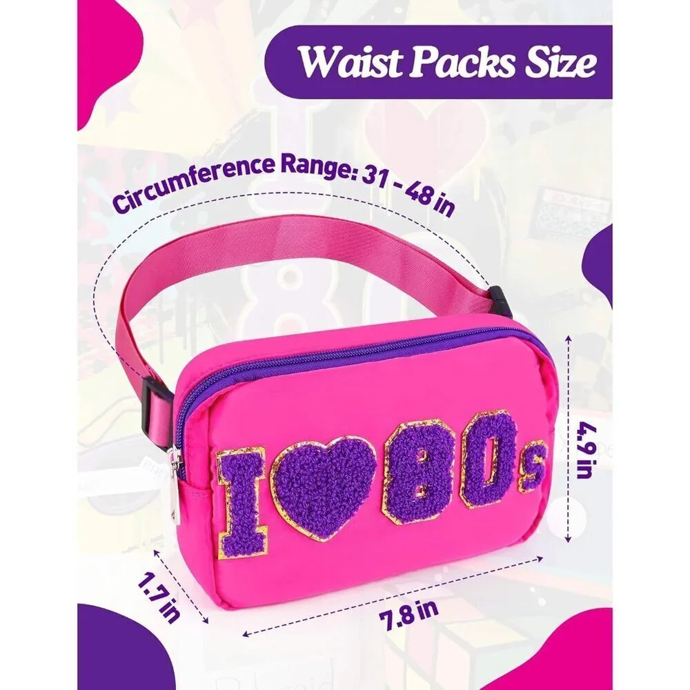 80s Neon Fanny Pack for Women Retro Crossbody Belt Bag Rave Party Gifts
